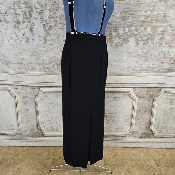 Vintage 1990s Black Maxi Skirt Long Front Slit Classic Office Column Goth 90s - Picture 12 of 14